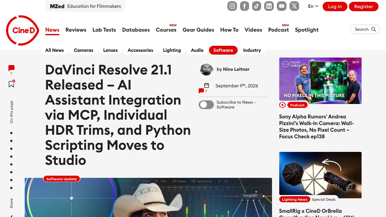 CineD article on DaVinci Resolve 21.1