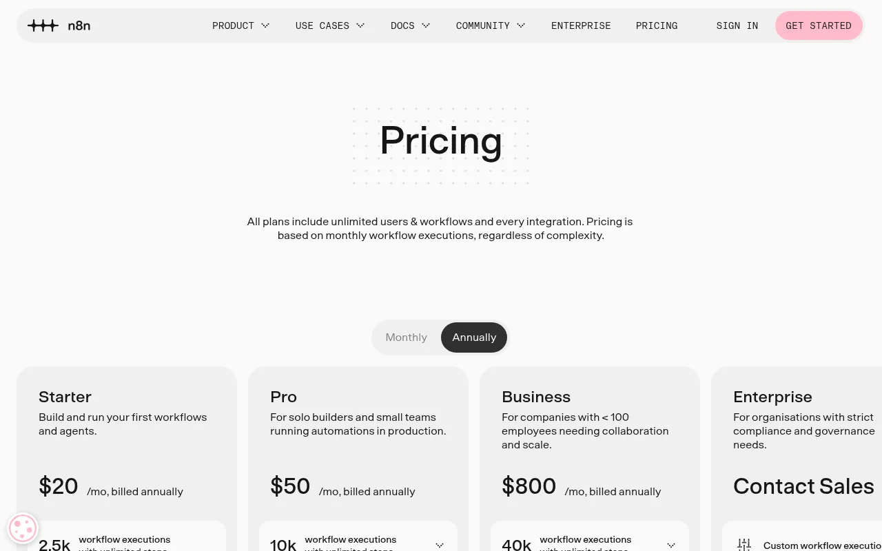 n8n pricing page