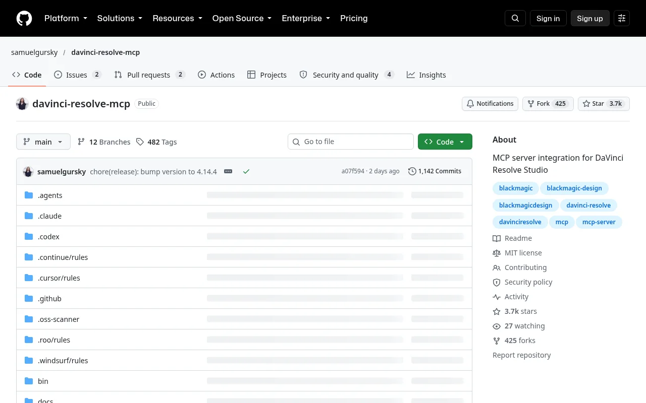 samuelgursky davinci-resolve-mcp repository on GitHub