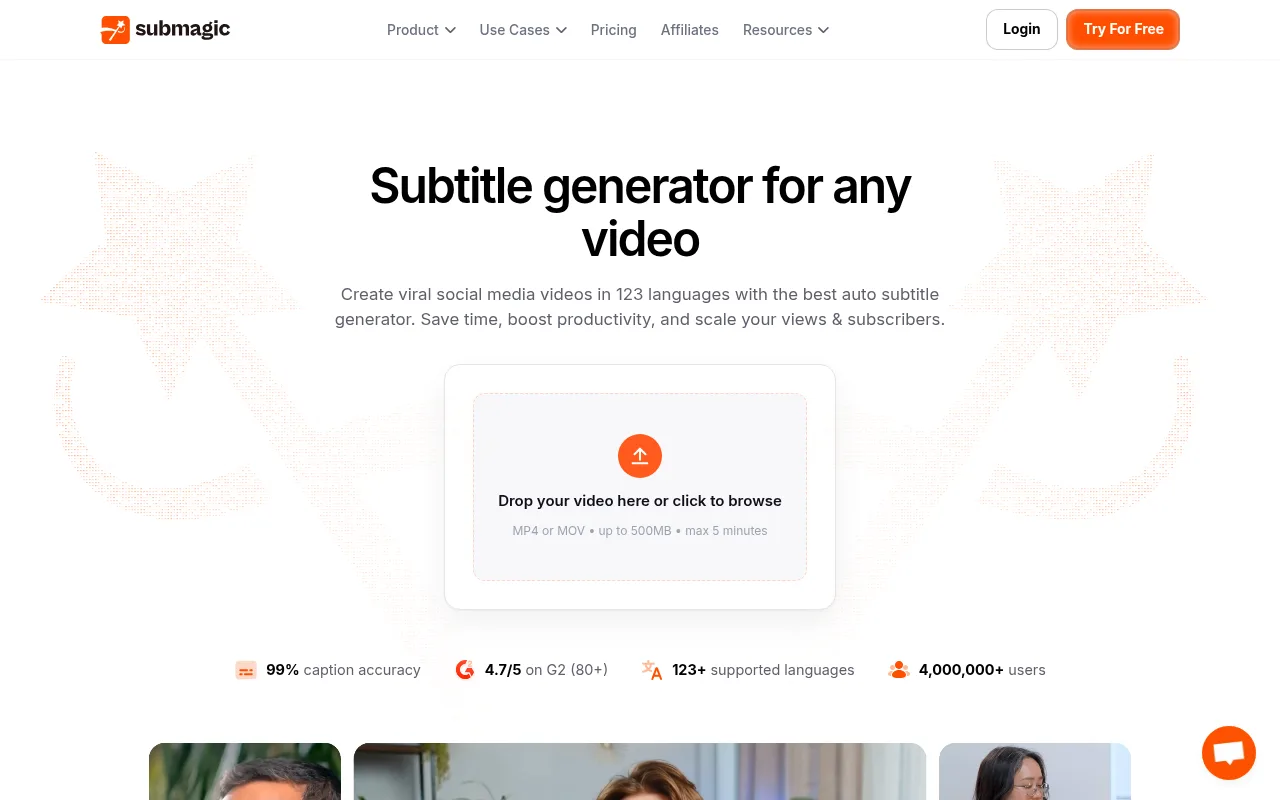 Submagic subtitle generator page
